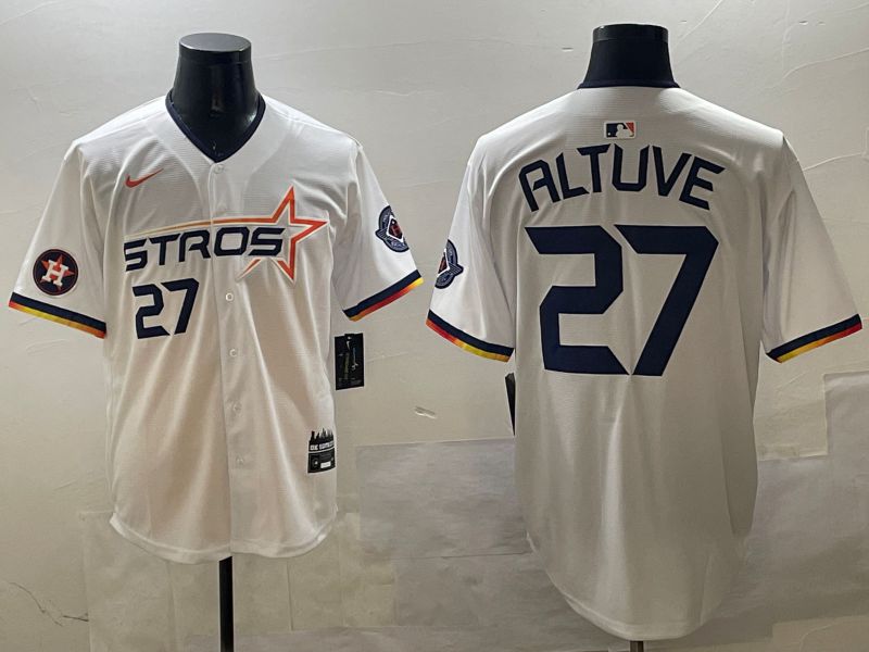 Men Houston Astros 27 Altuve White Three generations Joint Name 2025 Nike MLB Jersey style 3